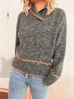 Ribbed Contrast Trim Long Sleeve Sweater