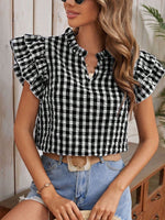 Gingham Ruffle Sleeve Blouse