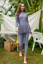 Mock Neck Long Sleeve One-Piece Swimwear - Ladyez