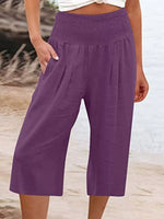 Smocked Wide-Leg Capri Pants