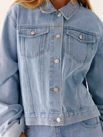 Button Down Cropped Oversized Denim Jacket