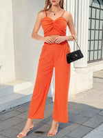 Twist-Front Crop Top and Wide Leg Pants Set