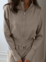 Zip Up Outerwear and Wide Leg Pants Set