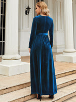 Tie Front Round Neck Long Sleeve Maxi Dress - Ladyez