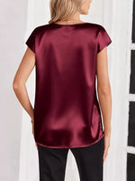 Satin V-Neck Short Sleeve Blouse