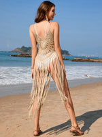 Fringe Openwork Spaghetti Strap Cover-Up - Ladyez