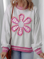 Flower Patch Contrast Trim Crew Neck Sweatshirt