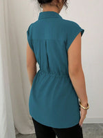 Drawstring Waist Cap Sleeve Shirt