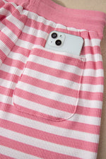 Striped Round Neck Top and Shorts Set