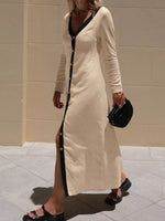 Contrast Trim Button-Down Midi Dress