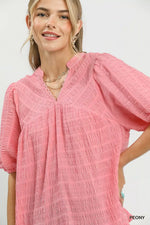 Umgee Textured Puff Sleeve Blouse