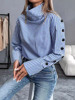 Striped Turtleneck Long Sleeve Blouse