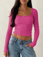 Lace Detail Long Sleeve Crop T-Shirt