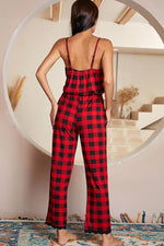 Plaid Lace Trim Spaghetti Strap Jumpsuit - Ladyez