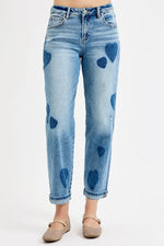 RISEN Full Size Mid Rise Fit-boyfriend Heart Shade Jeans Plus Size - Ladyez