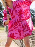 Printed Button Up Shirt and Shorts Set - Ladyez