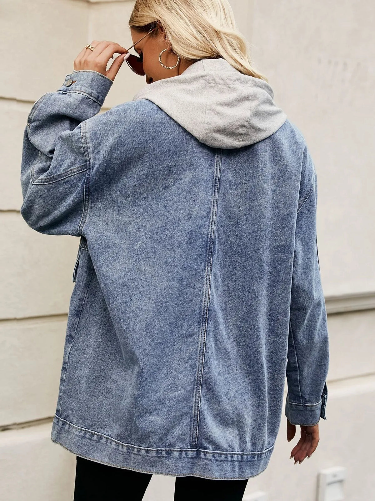 Oversized Button Up Denim Jacket with Hood
