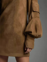 Turtleneck Lantern Sleeve Mini Dress with Pockets