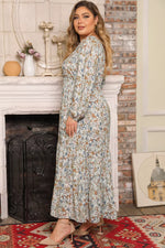 Plus Size Printed Balloon Sleeve Ruffle Hem Dress - Ladyez