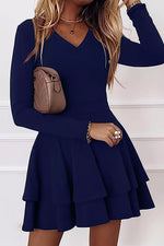 Layered Long Sleeve V-Neck Mini Dress
