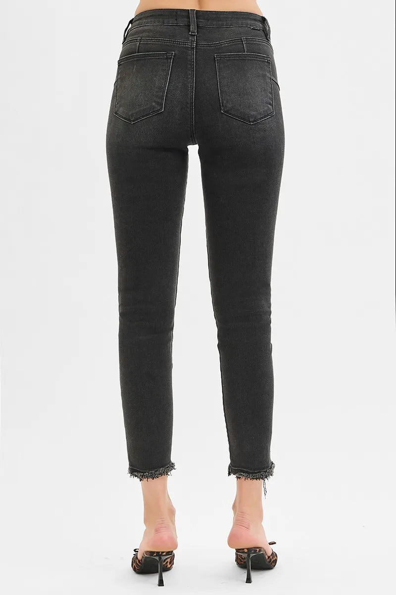 RISEN Full Size Tummy Control Mid Rise Crop Skinny Jeans Plus Size - Ladyez