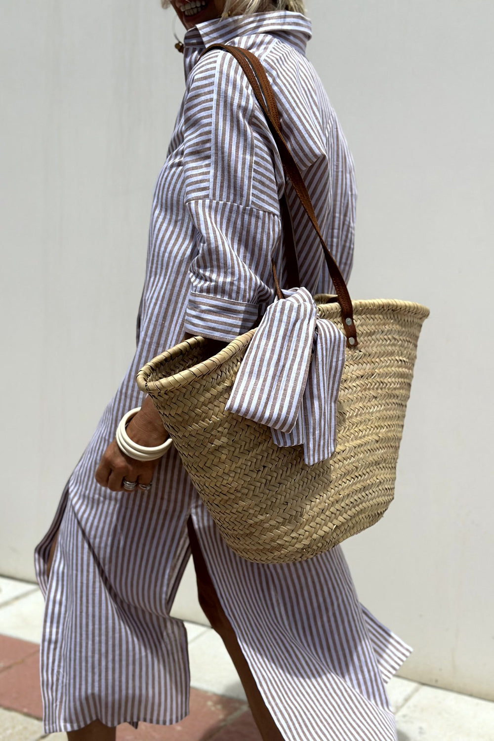 Tied Button Up Three-Quarter Sleeve Dress - Ladyez