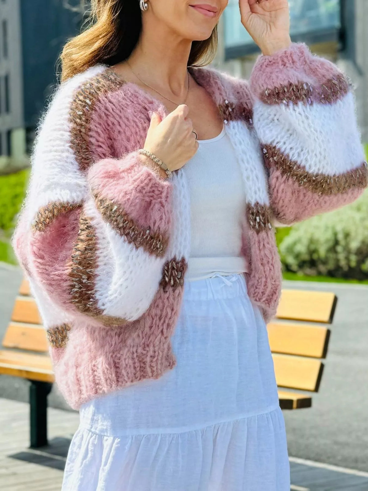 Color Block Open Front Cardigan