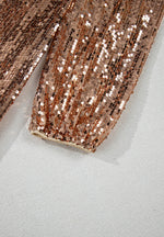 Backless Sequin Mock Neck Long Sleeve Mini Dress - Ladyez