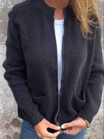 Full Size Zip Up Ribbed Knit Cardigan with Front Pockets Plus Size