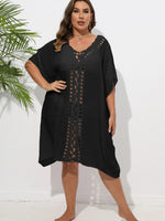Crochet Trim V-Neck Beach Cover Up Dress - Ladyez
