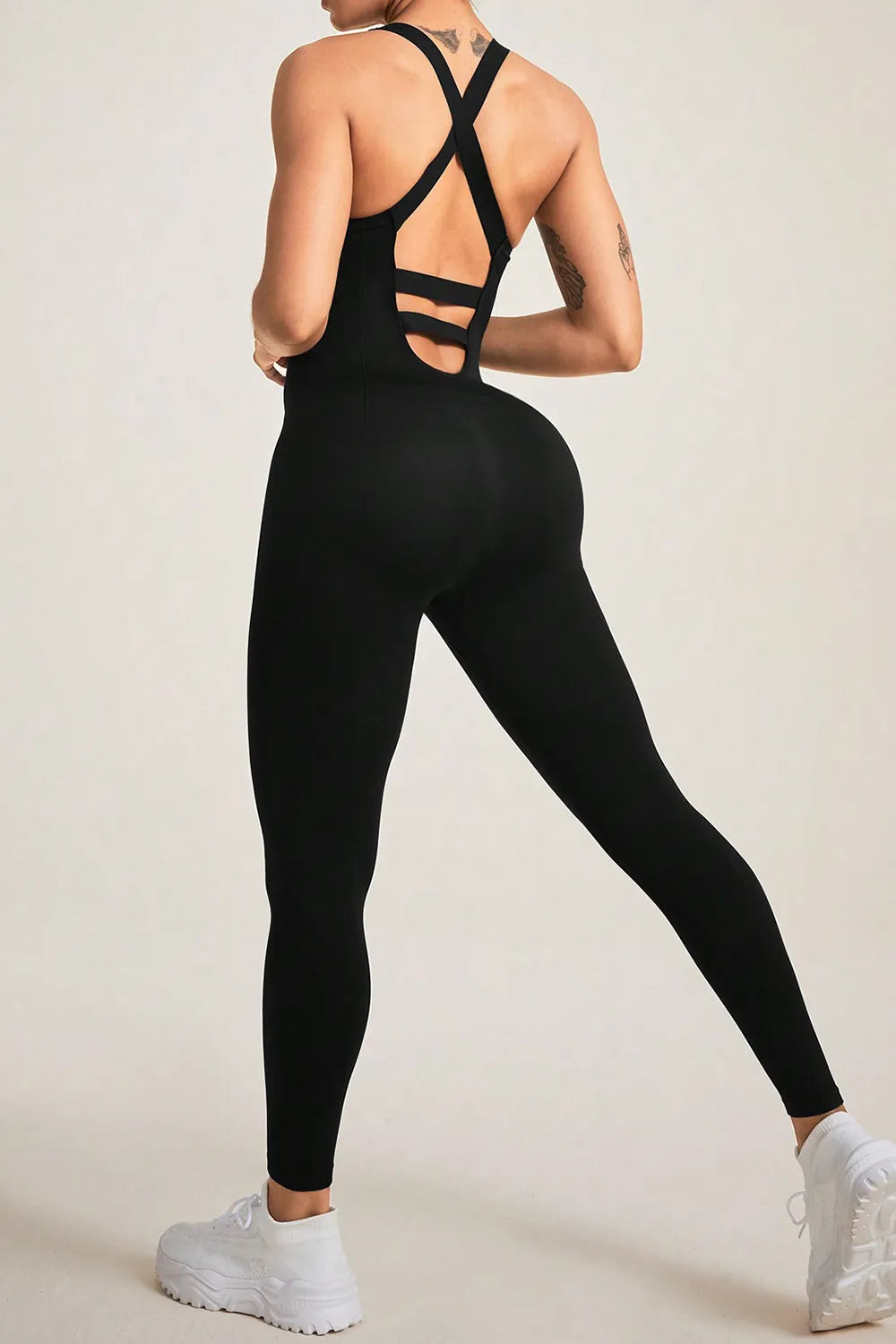 Crisscross Wide Strap Jumpsuit - Ladyez