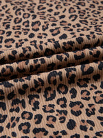 Ribbed Leopard Print Contrast Collar Zip Hoodie