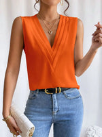 V-Neck Pleated Sleeveless Cami Tank Top - Ladyez