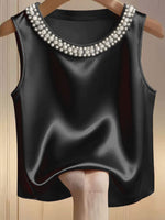 Pearl Embellished Satin Tank Top