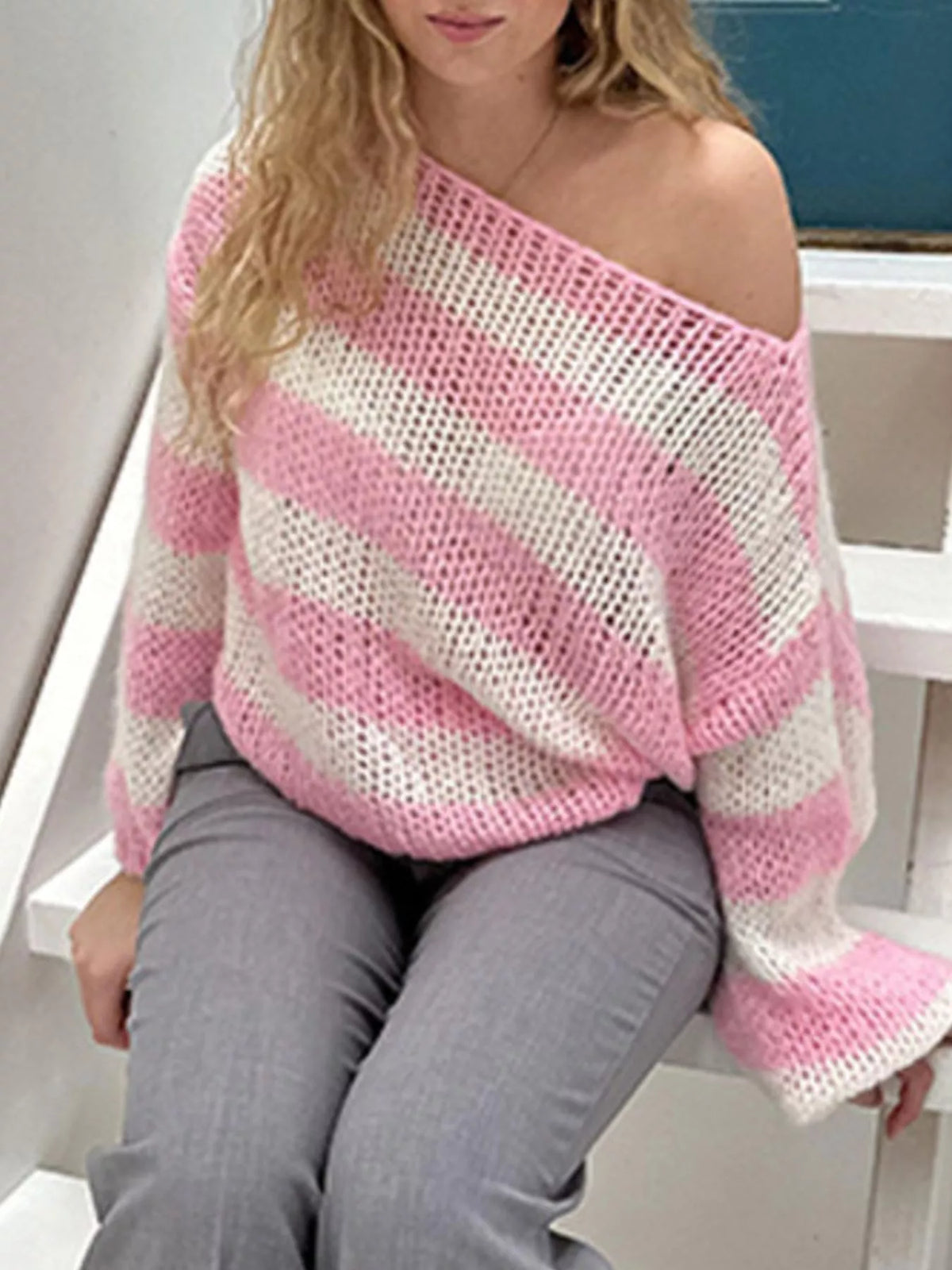 Striped Knit Long Sleeve Sweater