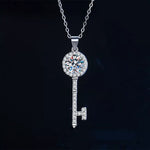 1 Carat 925 Sterling Silver Moissanite Key Pendant Necklace