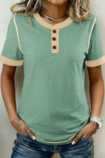 Casual Short Sleeve Button Detail Blouse