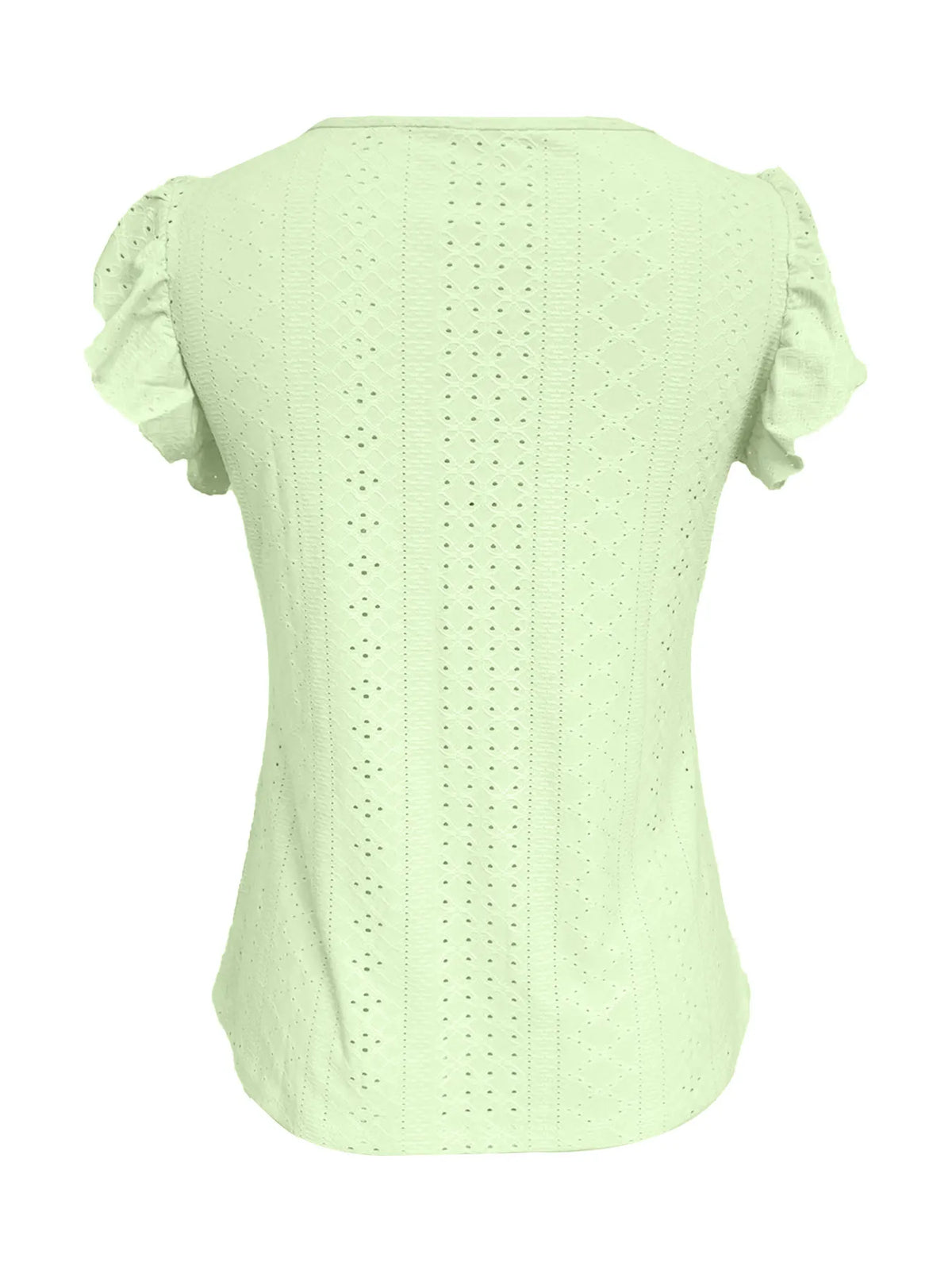 Eyelet Button-Front Flutter Sleeve Top - Ladyez