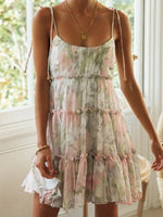 Frill Printed Square Neck Mini Cami Dress
