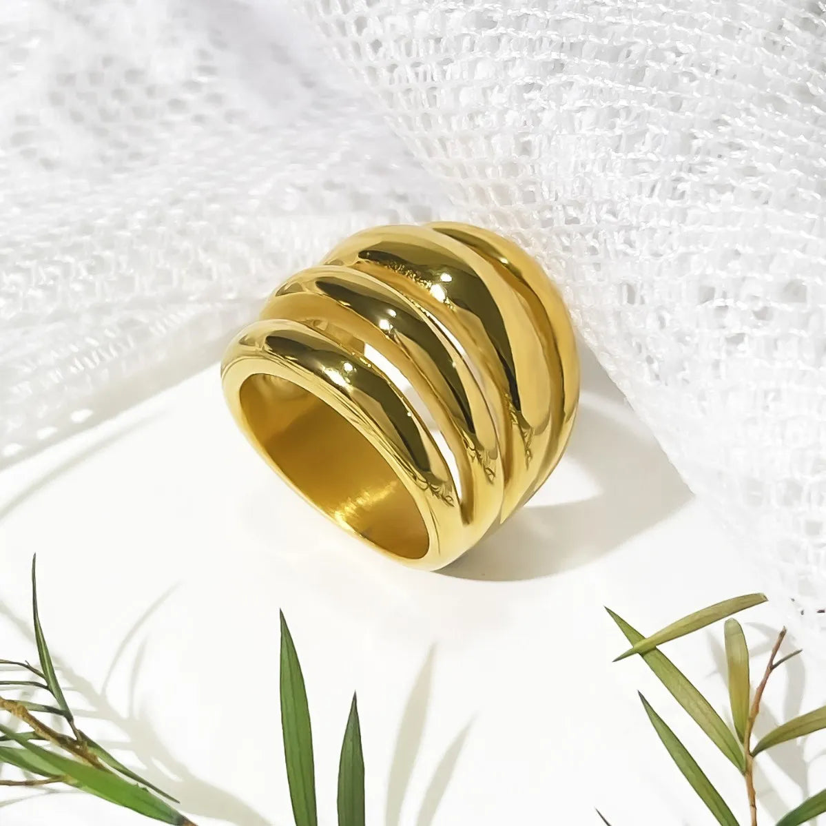 18K Gold-Plated Multi-Layer Statement Ring - Ladyez