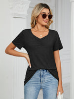 Ruched V-Neck Short Sleeve T-Shirt - Ladyez