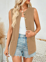 Button Down Round Neck Knit Vest