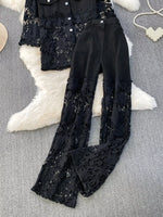 Lace Patchwork Shacket and Pants Set