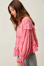 SO ME Variegated Stripe Reversible Flowy Boho Blouse