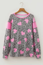 Leopard Heart Print Colorblock Pullover Blouse