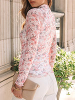 Floral Mock Neck Long Sleeve T-Shirt - Ladyez
