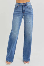 RISEN Full Size Tummy Control Elastic Band High Rise Wide Jeans Plus Size - Ladyez