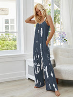 Shiny Tie-Dye Spaghetti Strap Jumpsuit with Pockets - Ladyez