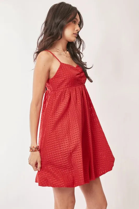 Davi & Dani Textured Sweetheart Neckline Bubble Hem Dress - Ladyez