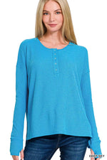 Zenana Waffle Thumb Hole Cuffs Henley Tee